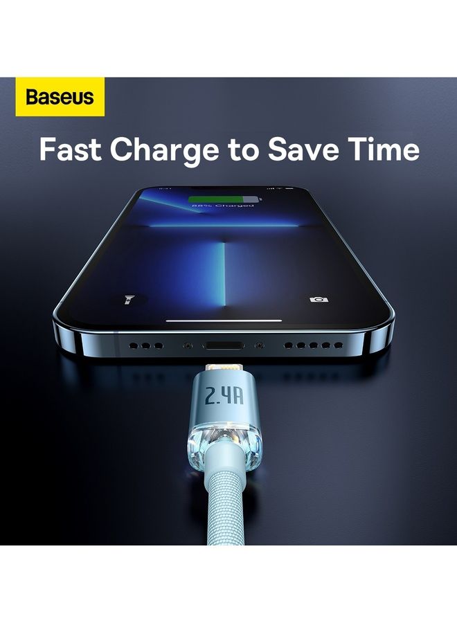 Baseus - USB-A to Lightning Cable, for iPhone Fast Charger 20W, Braided Nylon Lightning Cable Compatible with iPhone 14/14 Pro Max/14 Pro/13/12/11, iPad, Airpods (1.2m) - Blue - Image 1