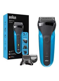 BRAUN Series 3 Shave And Style 310BT, Wet and Dry Rechargeable Electric Shaver Black/Blue  - Image 1