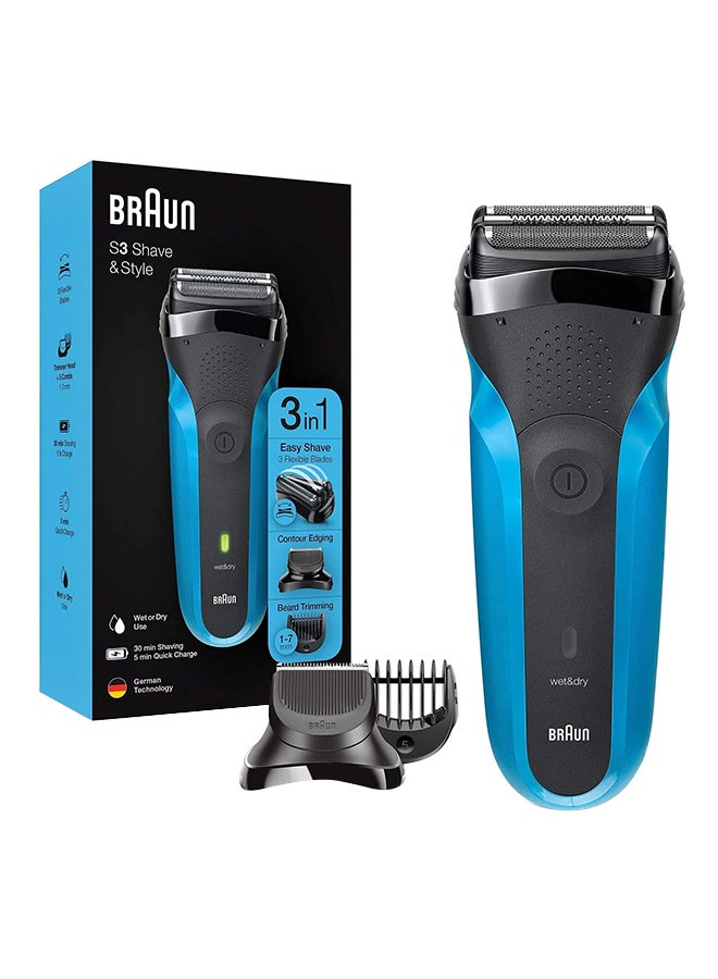 BRAUN - Series 3 Shave And Style 310BT, Wet and Dry Rechargeable Electric Shaver Black/Blue - Image 1