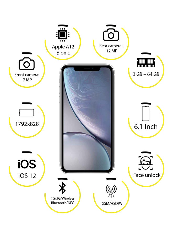 أبل - هاتف iPhone XR مزود ببرنامج Facetime باللون الأبيض سعة 64 جيجابايت ويدعم تقنية 4G LTE - إصدار عالمي - Image 1