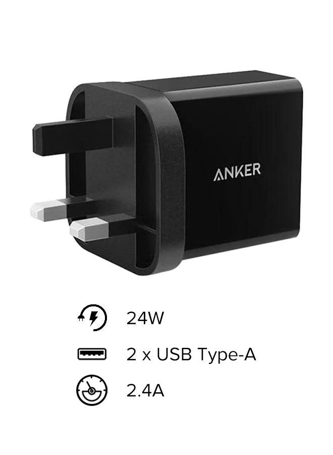 Anker - 24W Dual-Port USB Charger Black - Image 1