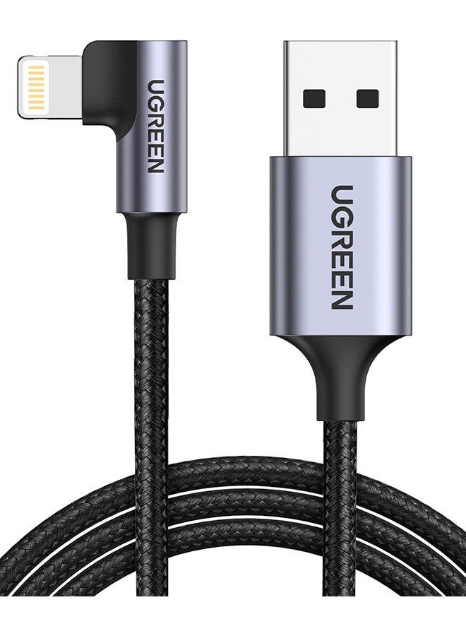 يو جرين كابل لايتنينج بزاوية 90 درجة [معتمد من MFI] بطول متر وبسلك من النايلون المضفر لهاتف آيفون 14 و14 بلس و14 برو و14 برو ماكس و13 و12 و11 وXS وبرو ماكس وبرو وميني وSE وآي باد 9 أسود - Image 1