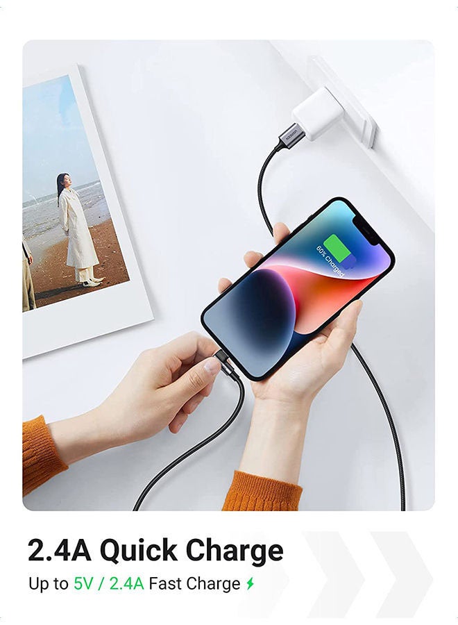 يو جرين كابل لايتنينج بزاوية 90 درجة [معتمد من MFI] بطول متر وبسلك من النايلون المضفر لهاتف آيفون 14 و14 بلس و14 برو و14 برو ماكس و13 و12 و11 وXS وبرو ماكس وبرو وميني وSE وآي باد 9 أسود - Image 4