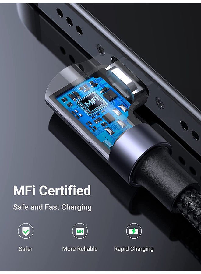 يو جرين كابل لايتنينج بزاوية 90 درجة [معتمد من MFI] بطول متر وبسلك من النايلون المضفر لهاتف آيفون 14 و14 بلس و14 برو و14 برو ماكس و13 و12 و11 وXS وبرو ماكس وبرو وميني وSE وآي باد 9 أسود - Image 3