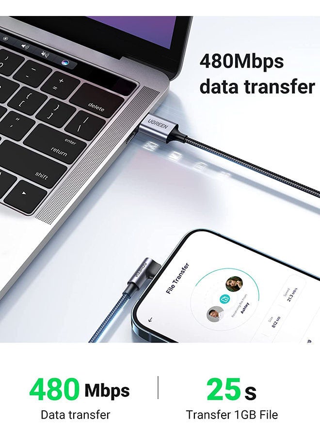 يو جرين كابل لايتنينج بزاوية 90 درجة [معتمد من MFI] بطول متر وبسلك من النايلون المضفر لهاتف آيفون 14 و14 بلس و14 برو و14 برو ماكس و13 و12 و11 وXS وبرو ماكس وبرو وميني وSE وآي باد 9 أسود - Image 5