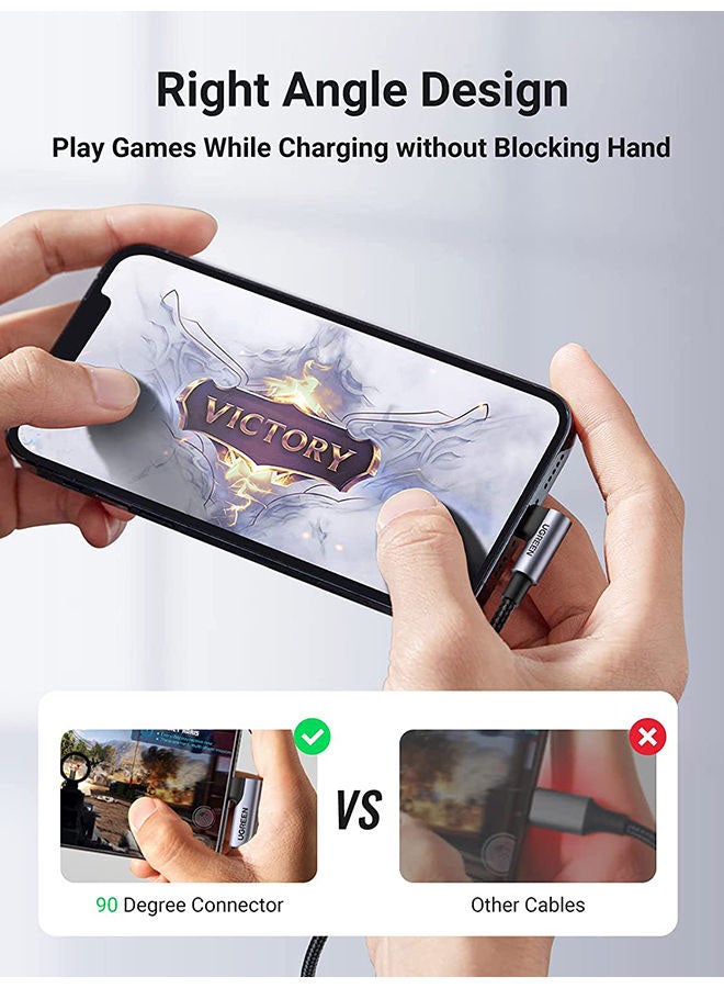 يو جرين كابل لايتنينج بزاوية 90 درجة [معتمد من MFI] بطول متر وبسلك من النايلون المضفر لهاتف آيفون 14 و14 بلس و14 برو و14 برو ماكس و13 و12 و11 وXS وبرو ماكس وبرو وميني وSE وآي باد 9 أسود - Image 2