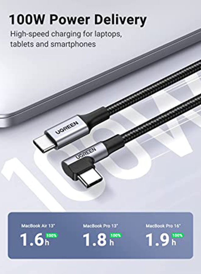 Ugreen - USB C to USB C Cable Right Angle 2M 100W 5A PD Fast Charge Type C 90 Degree Power Data Lead Compatible with iPhone 15 Series, MacBook Pro/Air,iPad Pro,Samsung S23,Huawei Lenovo ThinkPad Dell Black - Image 1