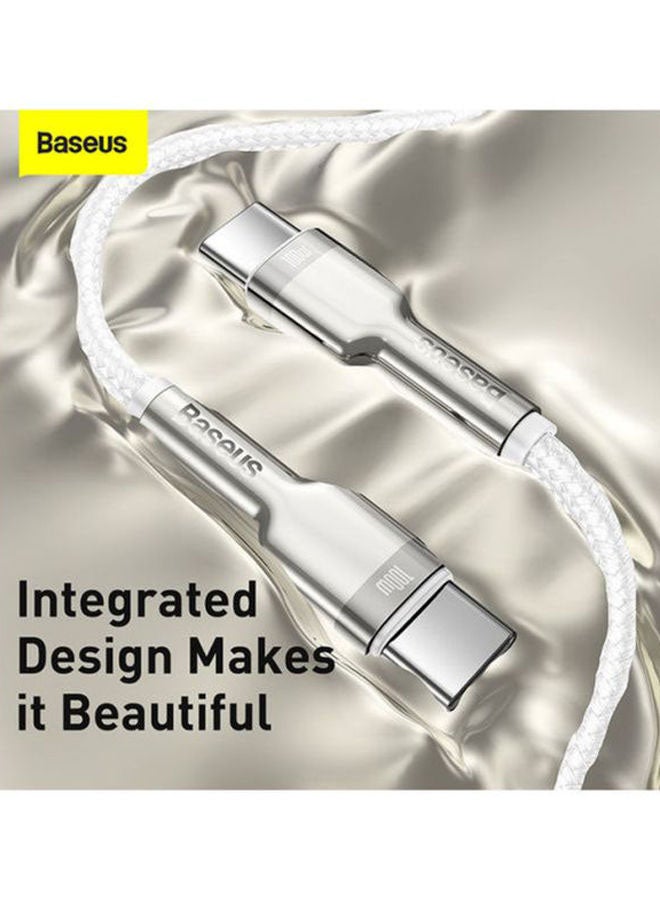 Baseus - Type C Cable, 100W USB C to C Fast Charging Cable PD3.0 5A, Braided Nylon Phone Charger USB C Cable for iPhone 15 Pro Max, 15 Plus, iPad mini, MacBook Pro/Air, iPad Pro, Samsung S23+, Huawei P60 2M White/Silver - Image 1