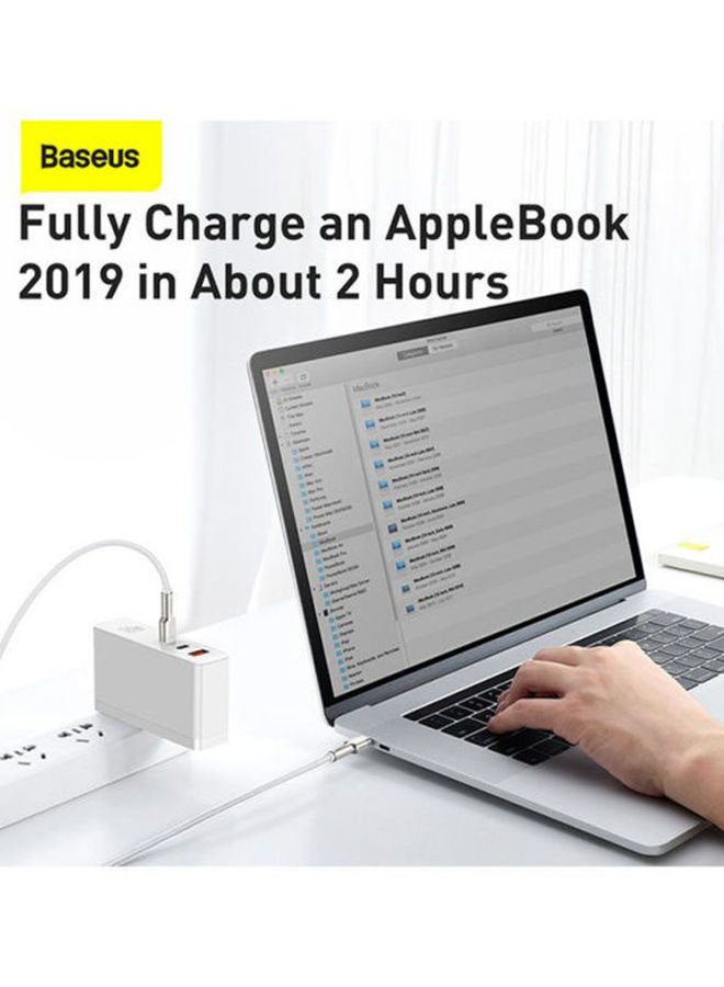 Baseus - Type C Cable, 100W USB C to C Fast Charging Cable PD3.0 5A, Braided Nylon Phone Charger USB C Cable for iPhone 15 Pro Max, 15 Plus, iPad mini, MacBook Pro/Air, iPad Pro, Samsung S23+, Huawei P60 2M White/Silver - Image 1