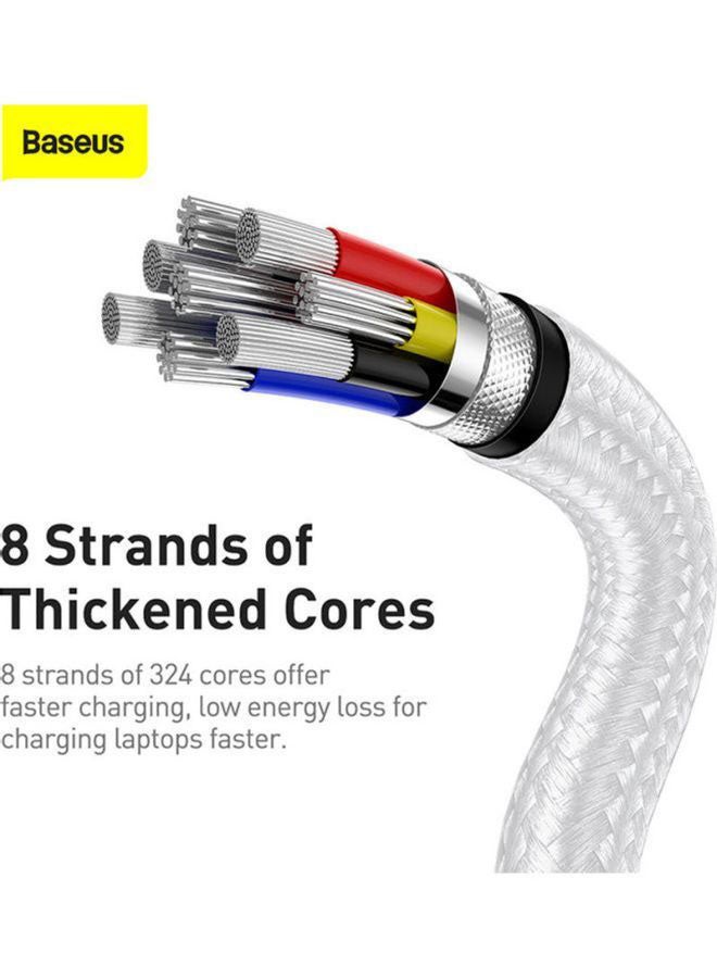 Baseus - Type C Cable, 100W USB C to C Fast Charging Cable PD3.0 5A, Braided Nylon Phone Charger USB C Cable for iPhone 15 Pro Max, 15 Plus, iPad mini, MacBook Pro/Air, iPad Pro, Samsung S23+, Huawei P60 2M White/Silver - Image 1