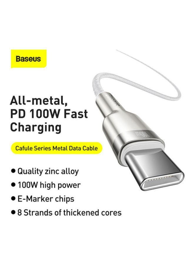 Baseus - Type C Cable, 100W USB C to C Fast Charging Cable PD3.0 5A, Braided Nylon Phone Charger USB C Cable for iPhone 15 Pro Max, 15 Plus, iPad mini, MacBook Pro/Air, iPad Pro, Samsung S23+, Huawei P60 2M White/Silver - Image 1