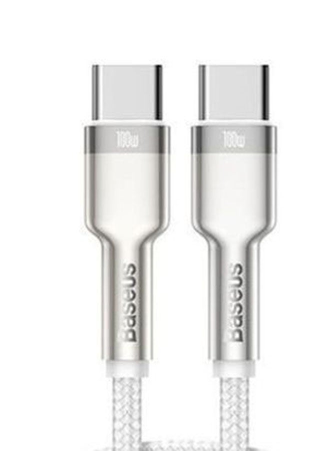 Baseus - Type C Cable, 100W USB C to C Fast Charging Cable PD3.0 5A, Braided Nylon Phone Charger USB C Cable for iPhone 15 Pro Max, 15 Plus, iPad mini, MacBook Pro/Air, iPad Pro, Samsung S23+, Huawei P60 2M White/Silver - Image 1