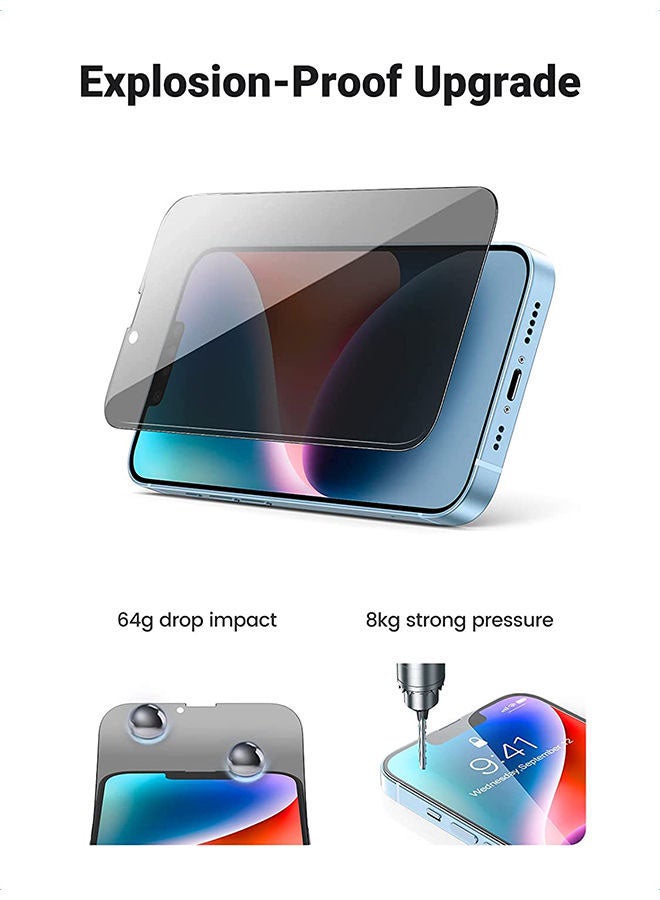 Ugreen - iPhone 14/iPhone 13/iPhone 13 Pro Privacy Protector 2 Pack for Screen Anti-Scratch with Alignment Frame Bubble Free Resistant Tempe Glass Anti-Spy Protector Film Clear - Image 1
