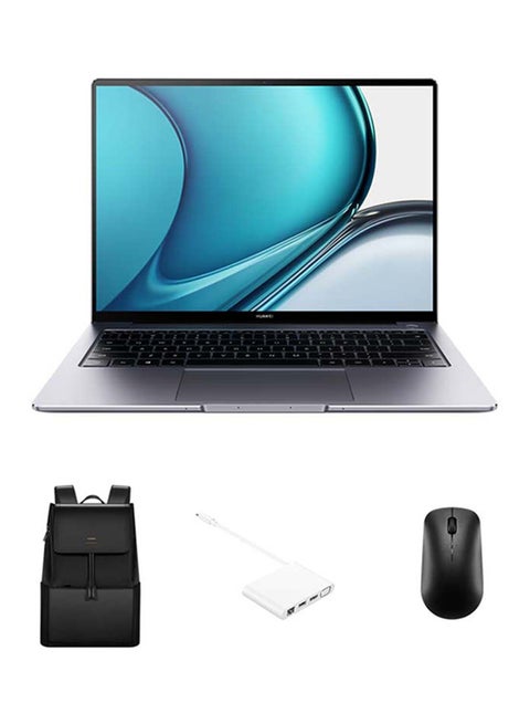FG Matebook 14S Hooked-W7651T Laptop With 14.2-Inch Display, Core i7-11370H Processor / 16GB RAM / 512GB SSD / Intel Iris Xe Graphics / W10 Home + FOC Huawei Ad11 Matebook 10 Dock2 + Huawei Mouse Prime + Huawei Backpack Swift CD60 / English/Arabic Space Grey