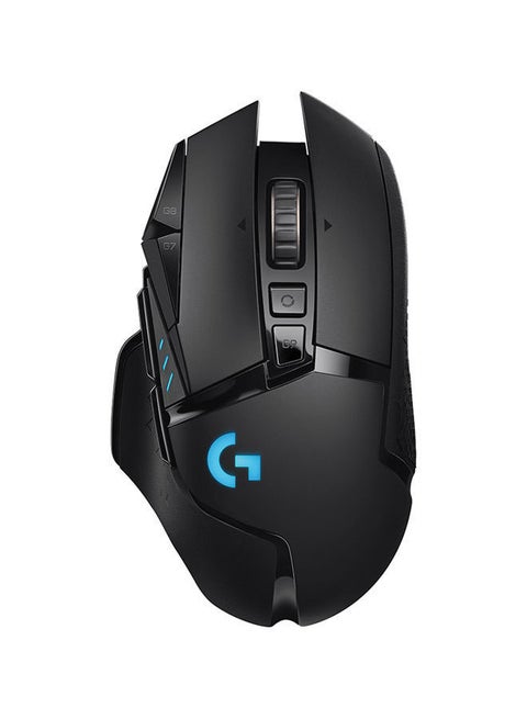 ماوس الألعاب اللاسلكي Logitech G502 Lightspeed، مستشعر Hero 25K، 25600 نقطة في البوصة، RGB، أوزان قابلة للتعديل، 11 زرًا قابلاً للبرمجة، عمر بطارية طويل، ذاكرة داخلية، جهاز كمبيوتر / ماك - أسود