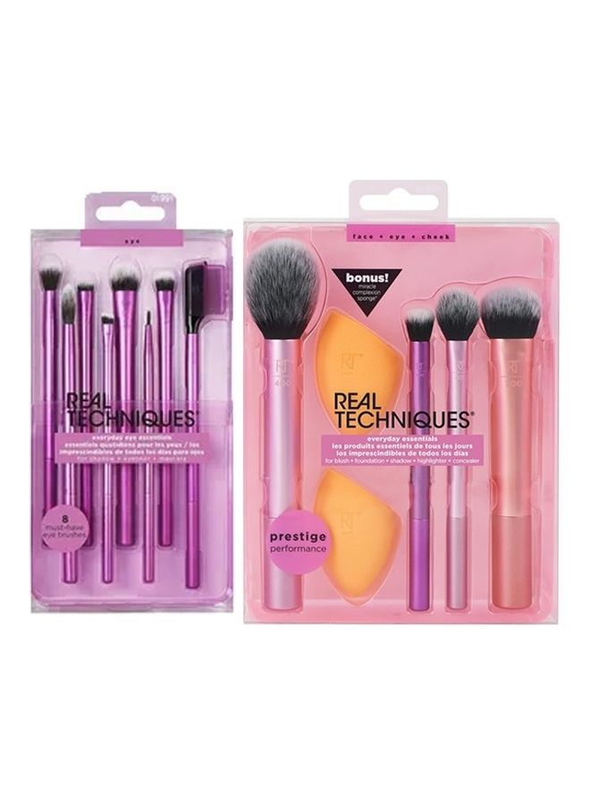 ريل تكنيكس مجموعة فرش للمكياج مع فرشاة لمحدد عيون جل وفرشاة مسطحة للعيون والرموش، وإسفنجة دمج لظلال العيون وفرش لكريم الأساس وأحمر الخدود وخافي عيوب البشرة متعدد الألوان - Image 1