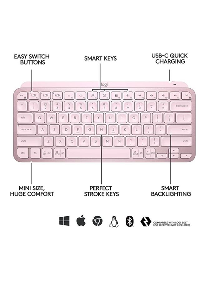 Logitech - Mx Keys Mini Minimalist Wireless Illuminated Keyboard, Compact Bluetooth Backlit Usb-C Compatible With Apple Macos Ios Windows Linux Android Rose - Image 1