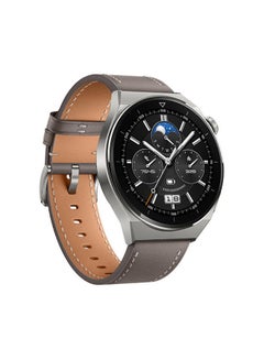 HUAWEI Watch GT 3 Pro SmartWatch Heart Rate & Blood Oxygen Monitoring Light Titanium Case 46mm Grey Leather Strap  - Image 5