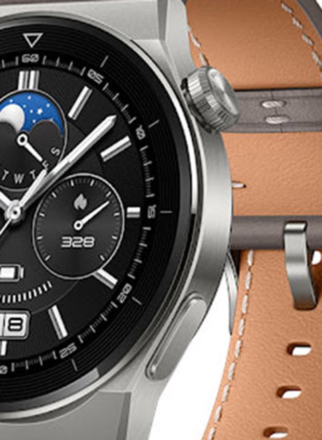 HUAWEI - Watch GT 3 Pro SmartWatch Heart Rate & Blood Oxygen Monitoring Light Titanium Case 46mm Grey Leather Strap - Image 1
