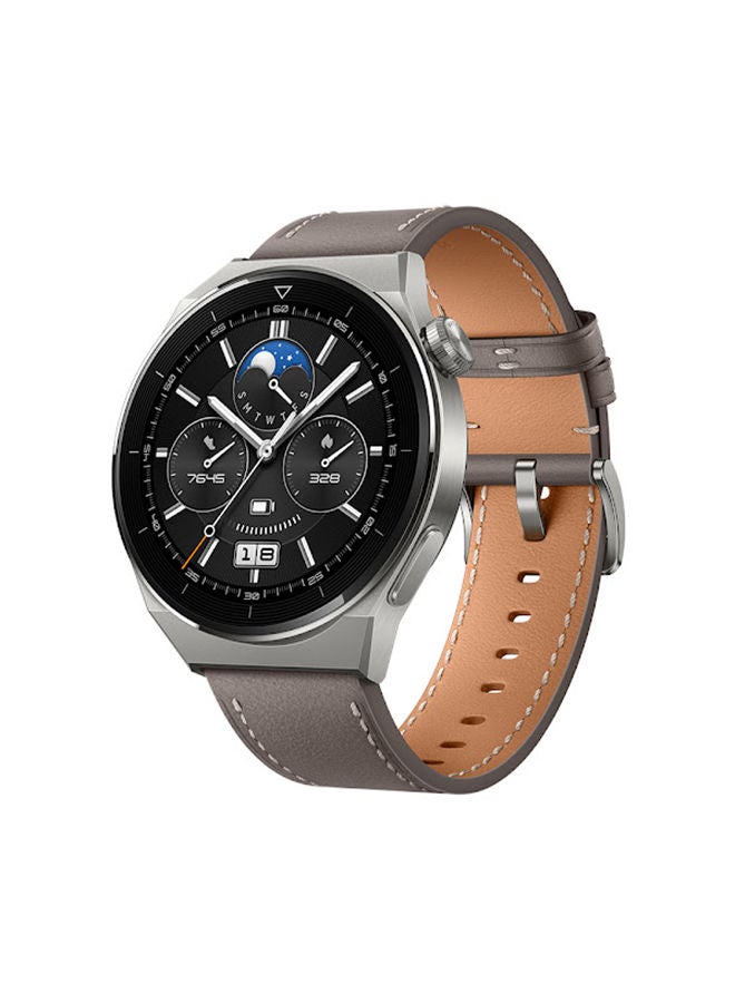 HUAWEI GT 3 Pro Smart Watch Odin Classic Titanium Case with Leather Strap And Free Buds Grey  - Image 2