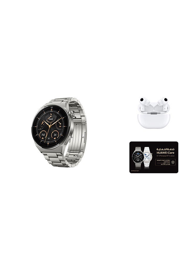 هواوي 410.0 mAh Watch GT 3 Pro With Service Card And Freebuds Pro Light Titanium - Image 1