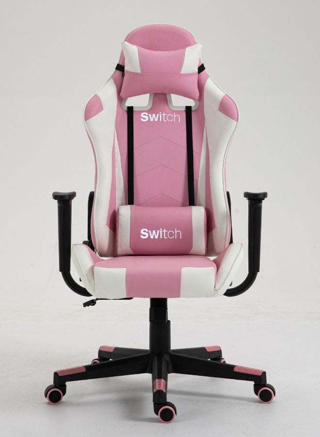 Switch - Drake High Back Ergonomically Stable, With Swivel Function, Adjustable In Full Reclining Faux Leather Computer Silla Gamer Racing Gaming Chair, In Pink With White Accents 5727P Pink - Image 1