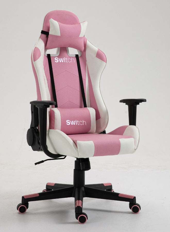 Switch - Drake High Back Ergonomically Stable, With Swivel Function, Adjustable In Full Reclining Faux Leather Computer Silla Gamer Racing Gaming Chair, In Pink With White Accents 5727P Pink - Image 1