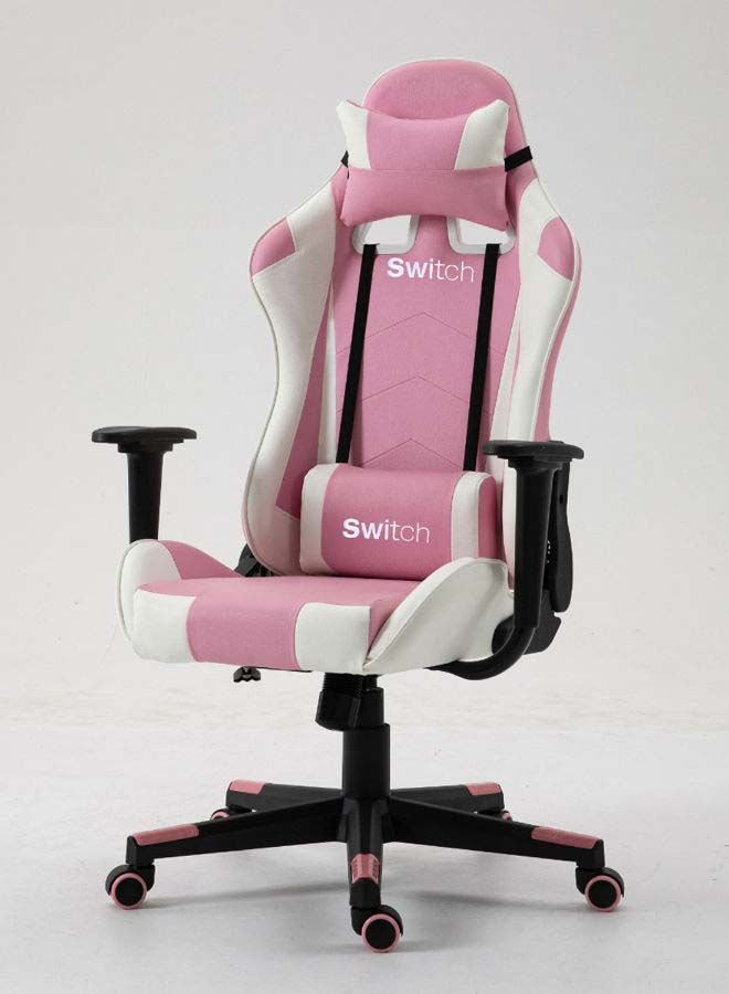 Switch - Drake High Back Ergonomically Stable, With Swivel Function, Adjustable In Full Reclining Faux Leather Computer Silla Gamer Racing Gaming Chair, In Pink With White Accents 5727P Pink - Image 1