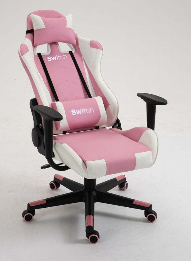 Switch - Drake High Back Ergonomically Stable, With Swivel Function, Adjustable In Full Reclining Faux Leather Computer Silla Gamer Racing Gaming Chair, In Pink With White Accents 5727P Pink - Image 1