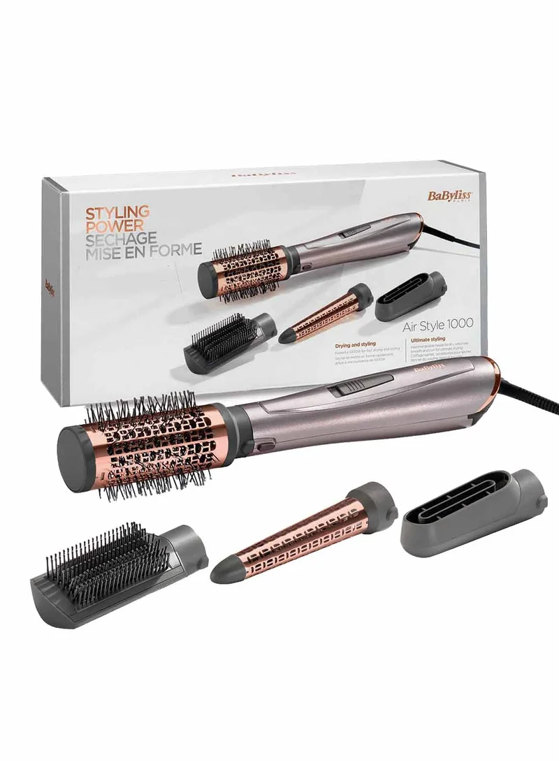 babyliss AS136E 1000 Air Styler | Adjustable 2 Heats + Cool Setting | Ionic Technology For Frizz Free Hair | FREE Conical Curling, Volumizing & Precise Drying Attachment With Heat Pouch -