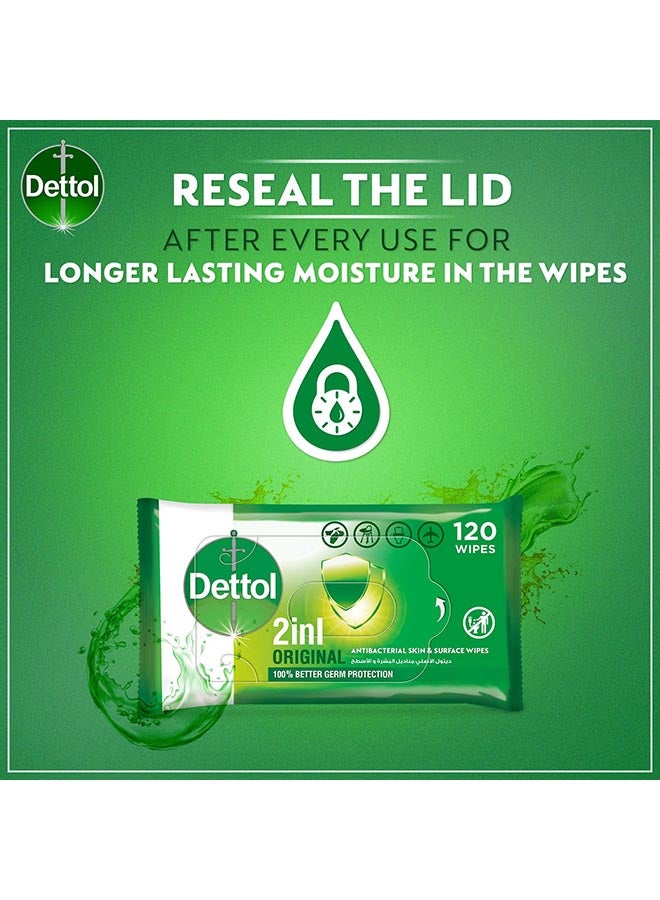 Dettol Original 2 In 1 Antibacterial Skin And Surface Wipes Pack of 120 Wipes - Image 4