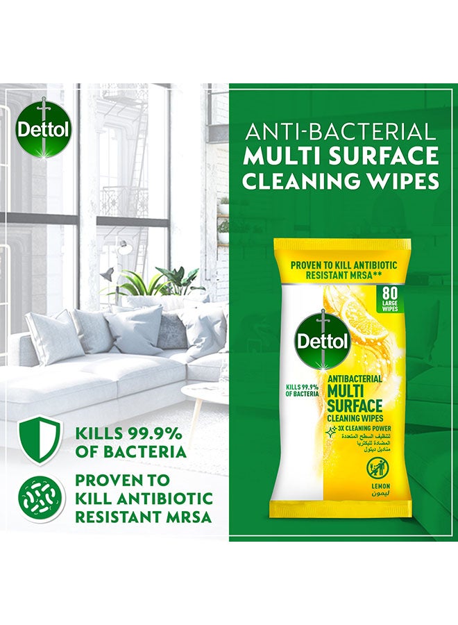 Dettol - Lemon Antibacterial Multi Surface Cleaning Large Wipes With Resealable Lid,80 Count Multicolour - Image 1