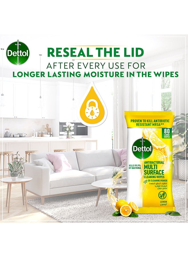 Dettol - Lemon Antibacterial Multi Surface Cleaning Large Wipes With Resealable Lid,80 Count Multicolour - Image 1
