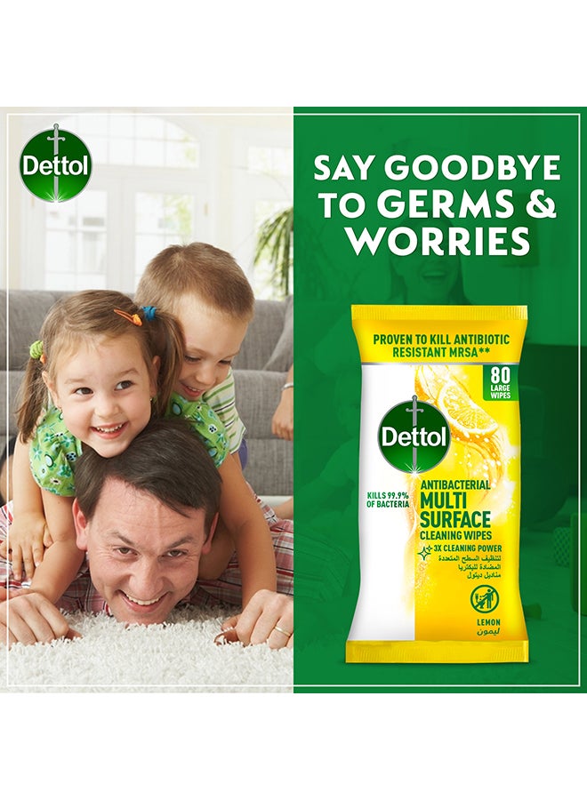 Dettol - Lemon Antibacterial Multi Surface Cleaning Large Wipes With Resealable Lid,80 Count Multicolour - Image 1
