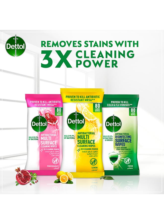 Dettol - Lemon Antibacterial Multi Surface Cleaning Large Wipes With Resealable Lid,80 Count Multicolour - Image 1