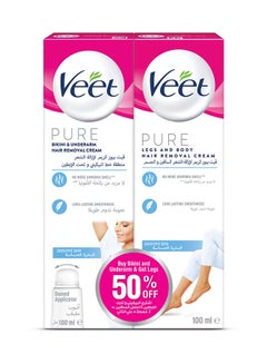 Veet Hair Removal Cream For Sensitive Skin, 100ml Pack Of 2  - Image 1
