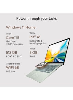 Asus Zenbook 14 OLED UX3402ZA-OLED1Q5W Laptop With 14-Inch Display, Core i5 1240P Processer/8GB RAM/512GB SSD/Intel Iris Plus Graphics/Windows 11 Home English/Arabic Aqua Celadon - v1669373571/N53367553A_2