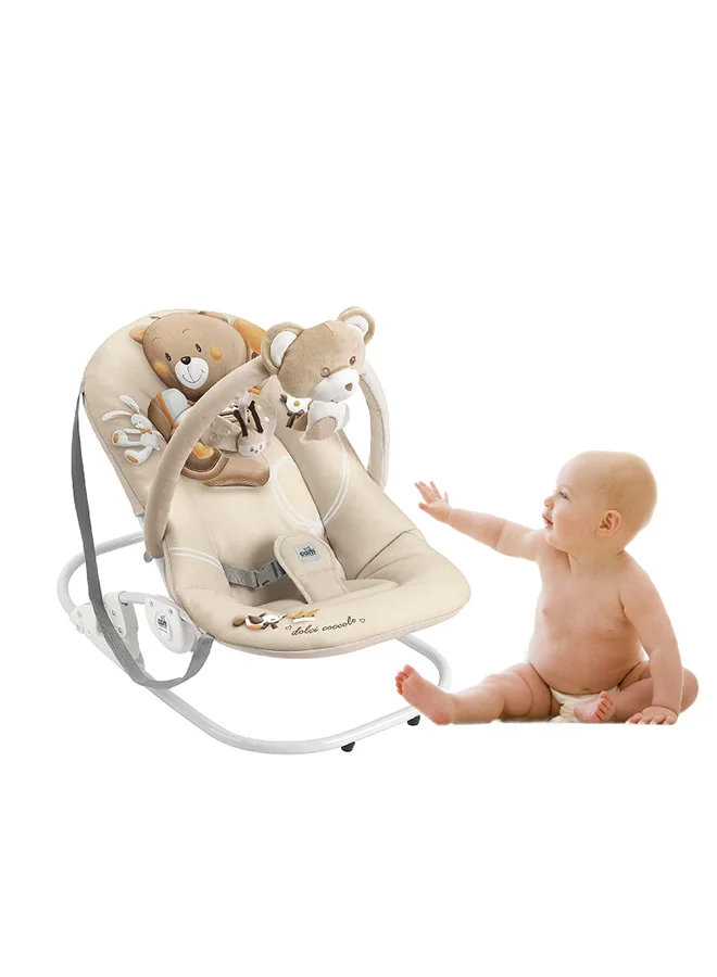 cam Portable Giocam Baby Infant Rocking, Bouncer, Sway Gentle Swaying Rocker, Support With Safety, Cradle, Adjustable 3-position Backrest, Soft Fabric Cover Form 0-9 Kg - Beige