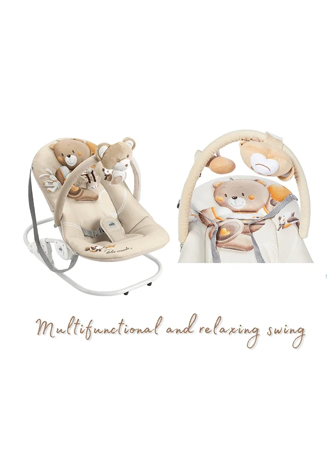 cam Portable Giocam Baby Infant Rocking, Bouncer, Sway Gentle Swaying Rocker, Support With Safety, Cradle, Adjustable 3-position Backrest, Soft Fabric Cover Form 0-9 Kg - Beige