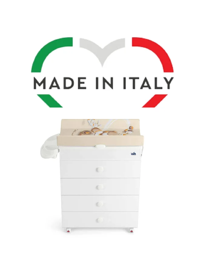 cam Baby Changing Station With Cabinet - Beige/White - Baby Bath, Made In Italy, Changing Station With Drawers, 3 Products In One, Diaper Changing Table, With Wheels, Wood Changing Cabinet
