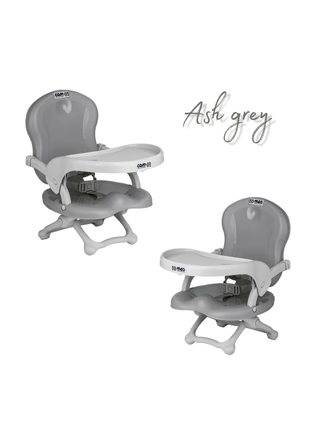 cam Smarty Booster Baby Feeding Chair, Snack Seat, Smart Pop, Portable, Booster Seat With Tray Eating, Dinning Lightweight, Compact Fold, Travel, Camping  - Ash Grey