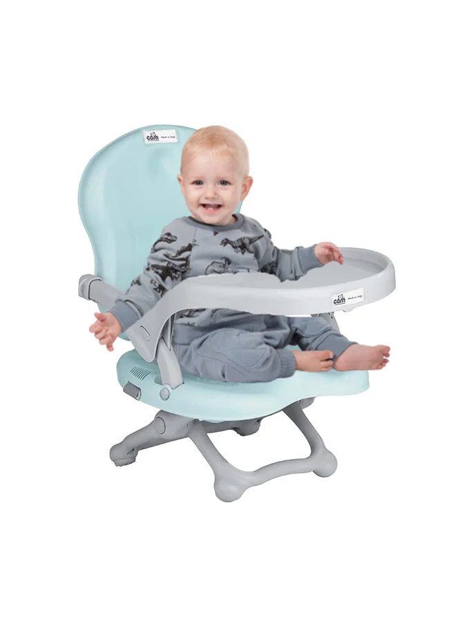cam Smarty Booster Baby Feeding Chair, Snack Seat, Smart Pop, Portable, Booster Seat With Tray Eating, Dinning Lightweight, Compact Fold, Travel, Camping - Light Blue