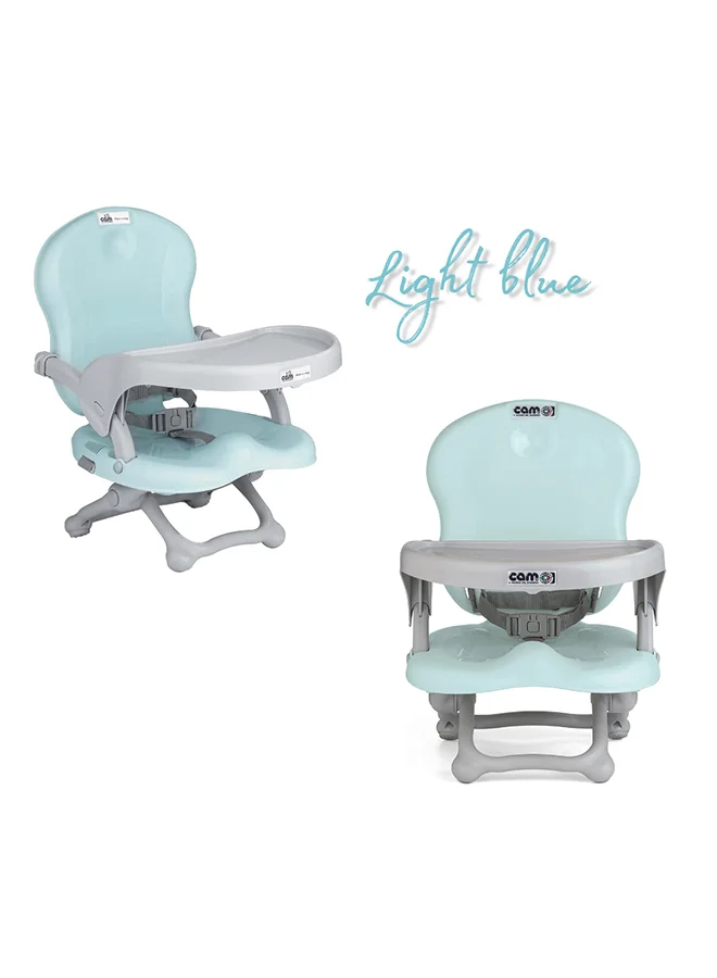 cam Smarty Booster Baby Feeding Chair, Snack Seat, Smart Pop, Portable, Booster Seat With Tray Eating, Dinning Lightweight, Compact Fold, Travel, Camping - Light Blue