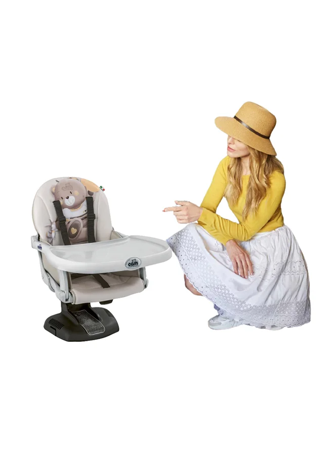 cam Idea Booster Baby Feeding Chair, Snack Seat, Smart Pop, Portable, Booster Seat With Tray Eating, Dinning Lightweight, Compact Fold, Travel - Beige Bear