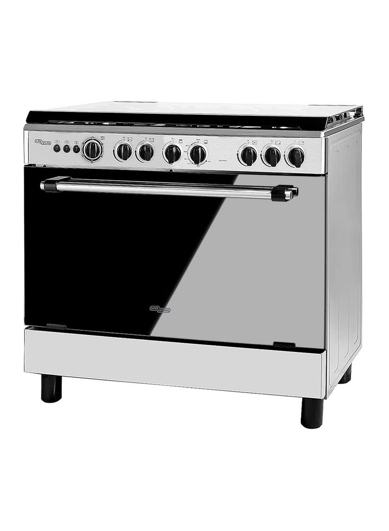 SUPER GENERAL - 5 Burner Gas Cooker 90 x 60 Cm, Gas Oven With Thermostat, Rotisserie, Full Safety, Auto Ignition SGC901FS Silver/Black - Image 1