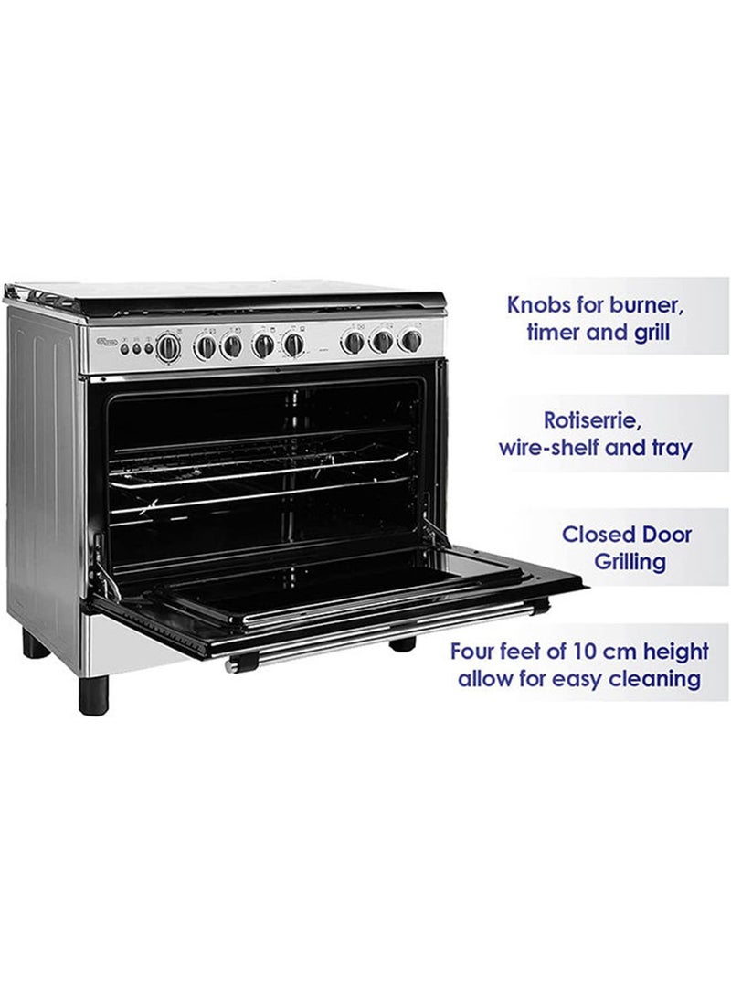 SUPER GENERAL - 5 Burner Gas Cooker 90 x 60 Cm, Gas Oven With Thermostat, Rotisserie, Full Safety, Auto Ignition SGC901FS Silver/Black - Image 1