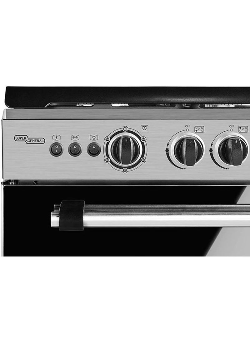 SUPER GENERAL - 5 Burner Gas Cooker 90 x 60 Cm, Gas Oven With Thermostat, Rotisserie, Full Safety, Auto Ignition SGC901FS Silver/Black - Image 1