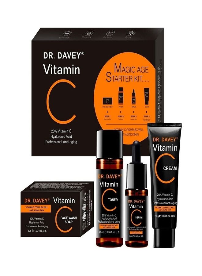 دكتور دافي مجموعة سيروم فيتامين C عضوي 4 في 1 وتونر وكريم وجه وصابونة بخلاصة حمض الهيالورونيك الرائع 100جرام - Image 1