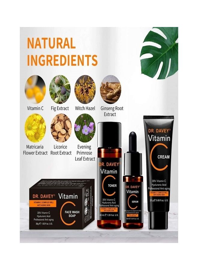 دكتور دافي مجموعة سيروم فيتامين C عضوي 4 في 1 وتونر وكريم وجه وصابونة بخلاصة حمض الهيالورونيك الرائع 100جرام - Image 2