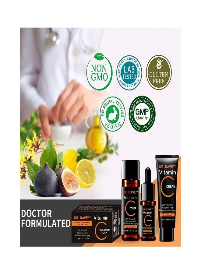 دكتور دافي مجموعة سيروم فيتامين C عضوي 4 في 1 وتونر وكريم وجه وصابونة بخلاصة حمض الهيالورونيك الرائع 100جرام - Image 3